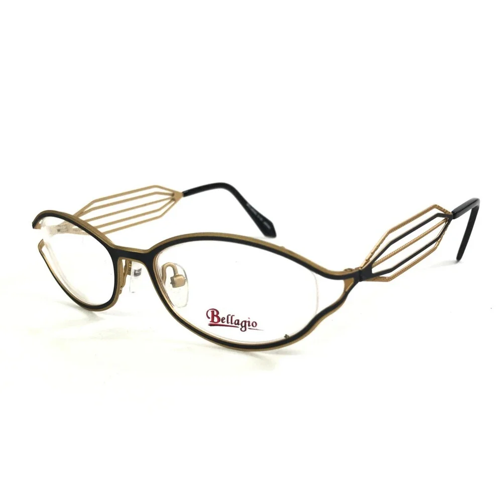 Bellagio Eyeglasses Frames 630 C-01 Black Gold Oval Full Rim 50-16-135